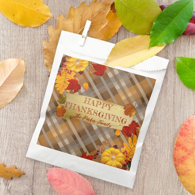 Fall Pumpkins And Foliage On Plaid Thanksgiving Favour Bag (Creator Uploaded)