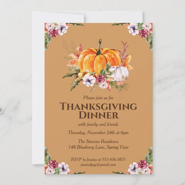 Fall Pumpkins And Foliage Thanksgiving Invitation (Front)