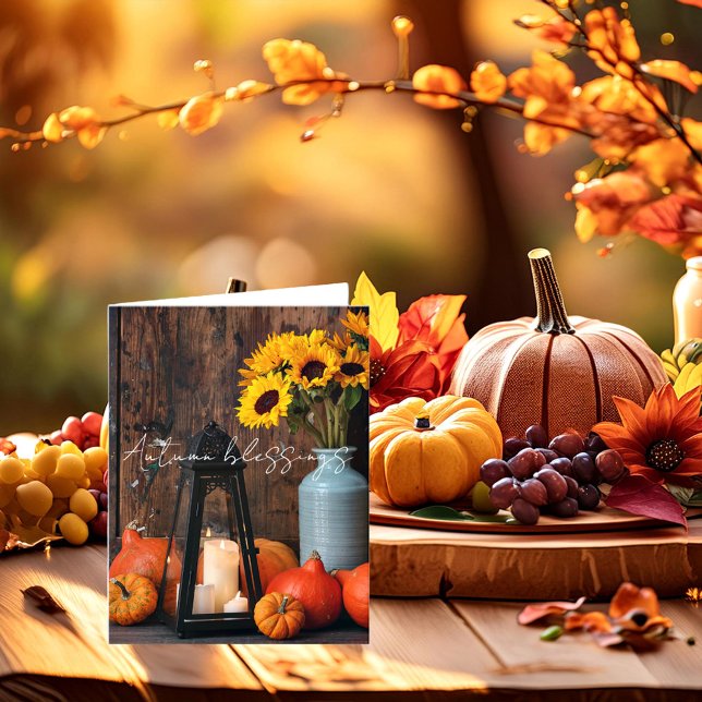 Fall pumpkins and lantern with custom text card (Creator Uploaded)