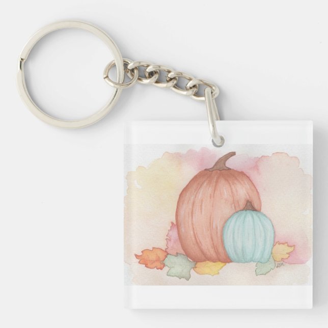 Fall Pumpkins and Leaves Key Ring (Front)