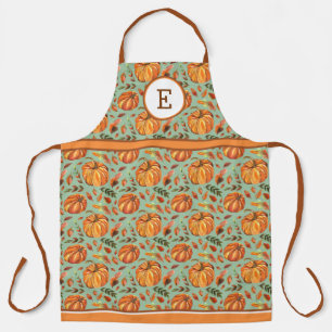 Fall Pumpkins And Leaves Monogrammed Apron