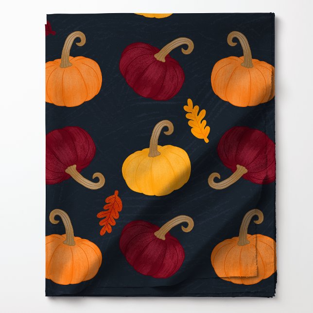 Fall Pumpkins and Leaves on Blue Pattern Fabric (Creator Uploaded)