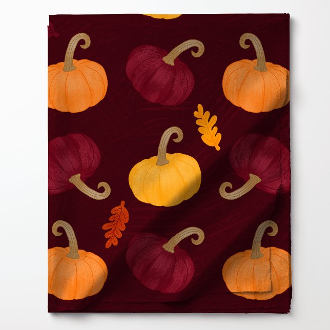 Fall Pumpkins and Leaves on Burgundy Pattern Fabric (Creator Uploaded)
