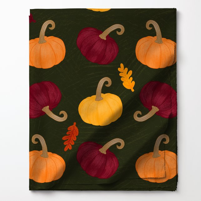 Fall Pumpkins and Leaves on Green Pattern Fabric (Creator Uploaded)