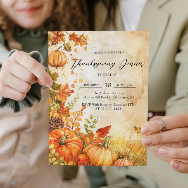 Fall Pumpkins and Leaves Thanksgiving Dinner Invitation (Creator Uploaded)