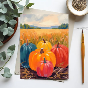 Fall Pumpkins   Autumn Landscape Watercolor Art Postcard