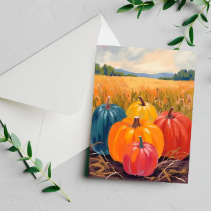 Fall Pumpkins Autumn Landscape Watercolor Card