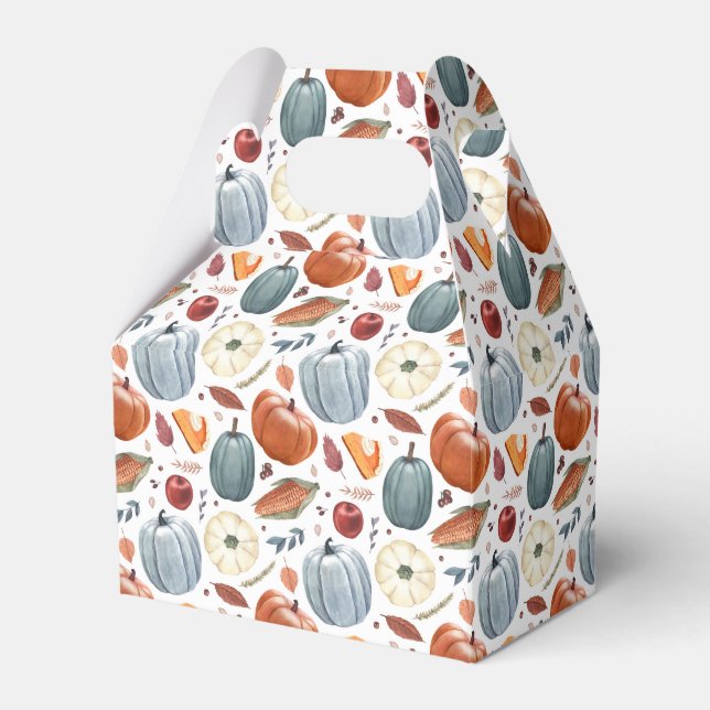 Fall Pumpkins & Autumn Leaves Pattern Favour Box (Front Side)