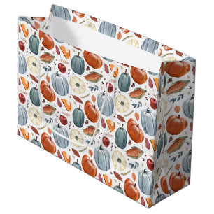Fall Pumpkins & Autumn Leaves Pattern Large Gift Bag