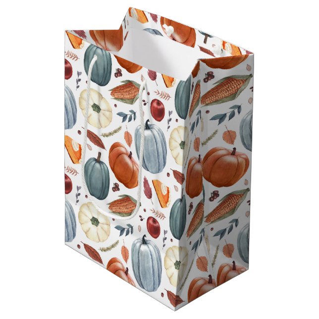 Fall Pumpkins & Autumn Leaves Pattern Medium Gift Bag (Front Angled)