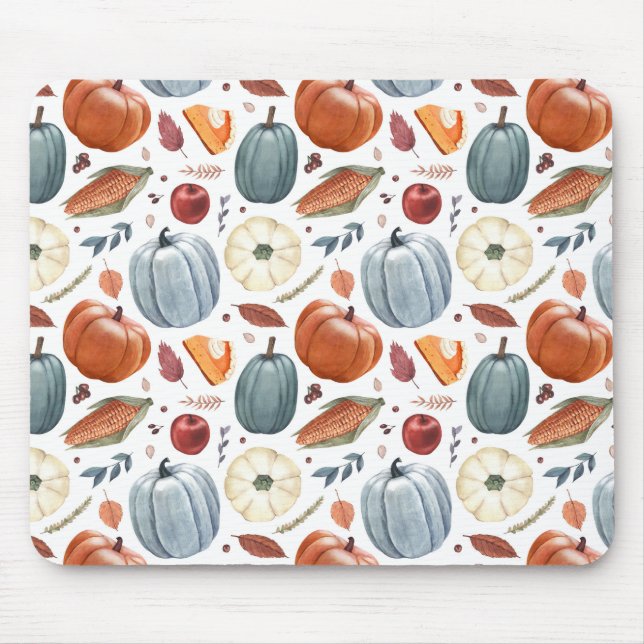 Fall Pumpkins & Autumn Leaves Pattern Mouse Pad (Front)