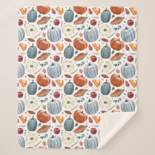 Fall Pumpkins & Autumn Leaves Pattern Sherpa Blanket