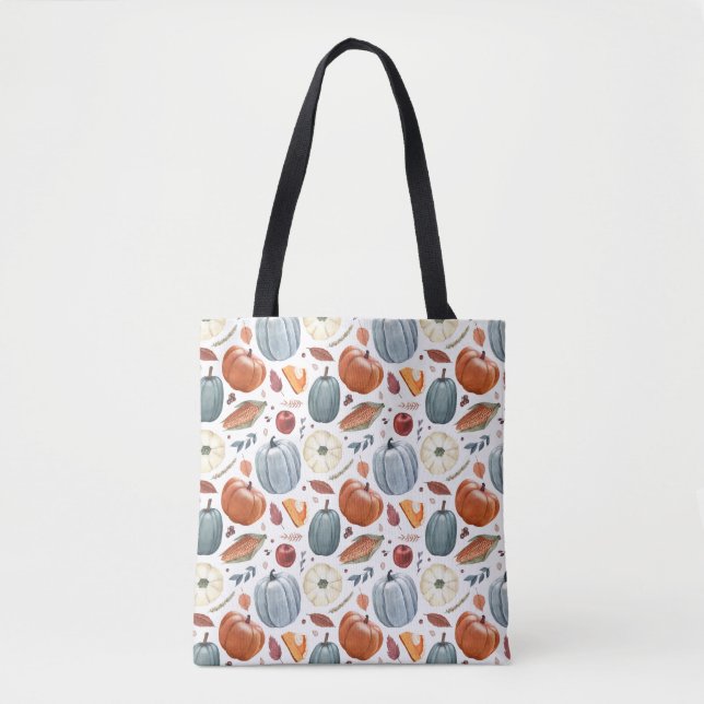 Fall Pumpkins & Autumn Leaves Pattern Tote Bag (Front)