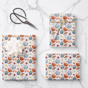 Fall Pumpkins & Autumn Leaves Pattern Wrapping Paper Sheet
