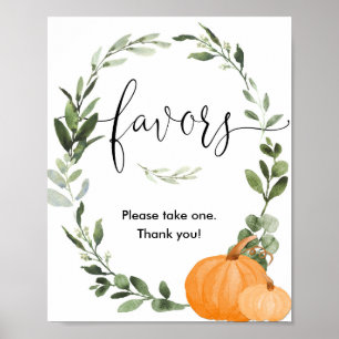 Fall pumpkins baby shower favours sign greenery