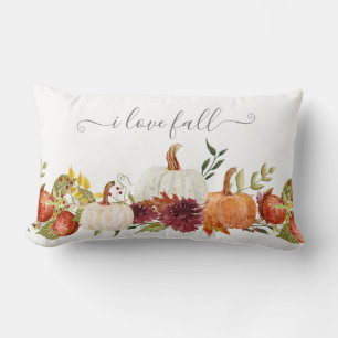 Fall Pumpkins Burgundy Floral Country Chic Script Lumbar Cushion
