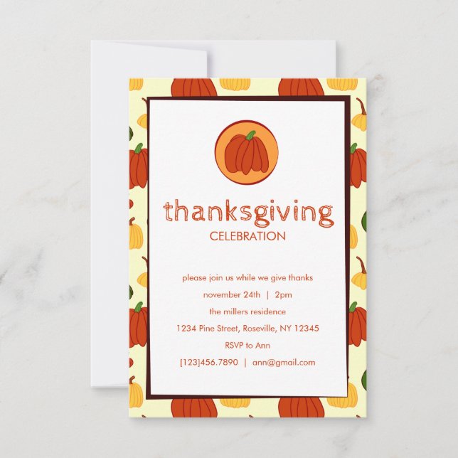 Fall Pumpkins: Customised Thanksgiving Invitation (Front)