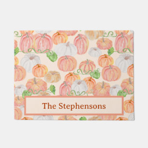 Fall pumpkins family last name custom welcome doormat