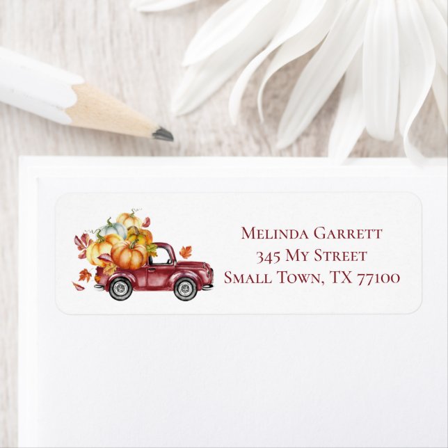 Fall Pumpkins Farm Truck Cute Fun Return Address Label (Insitu)