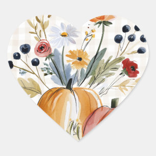 Fall Pumpkins Florals Watercolor Heart Sticker