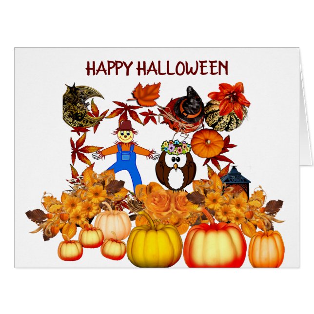 Fall Pumpkins Foliage Happy Halloween Symbols Card (Front Horizontal)