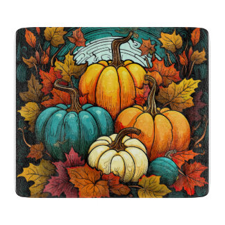 Fall pumpkins glass cutting board
