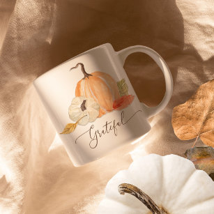 Fall Pumpkins Grateful Watercolor Autumn Leaves Coffee Mug