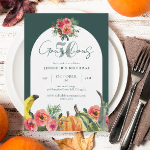 Fall Pumpkins Green Gourdious 50th Birthday Party Invitation