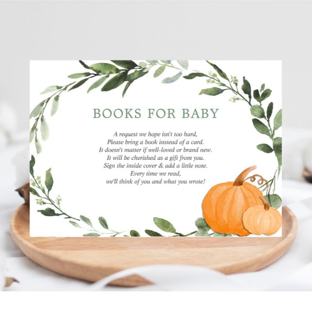 Fall pumpkins greenery baby shower book request en enclosure card (Creator Uploaded)