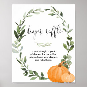 Fall pumpkins greenery diaper raffle baby shower poster