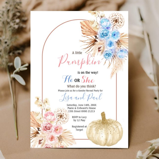 Fall Pumpkins He or She Gender Reveal Invitation (Creator Uploaded)