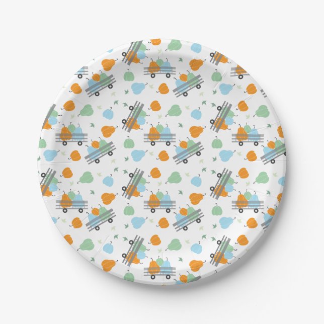 Fall Pumpkins In A Wagon Pattern Harvest Paper Plate (Front)