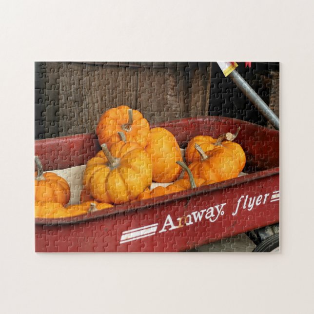 Fall Pumpkins In Old Red Wagon  Jigsaw Puzzle (Horizontal)