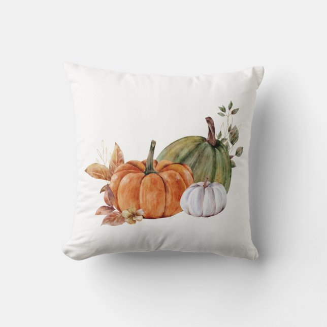 Fall Pumpkins in Orange, White, and Green Cushion (Front)