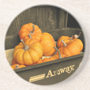 Fall Pumpkins In Wagon Sepia Coaster