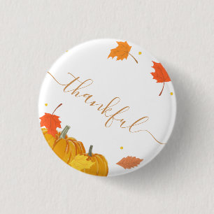 Fall Pumpkins & Leaf Thanksgiving Dinner Grateful 3 Cm Round Badge