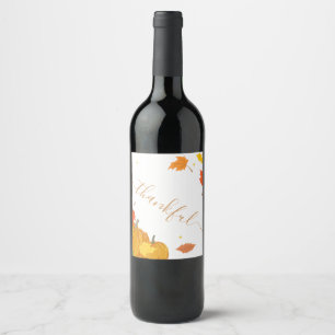 Fall Pumpkins & Leaf Thanksgiving Dinner Grateful Wine Label