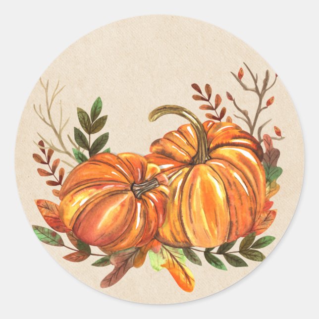 Fall Pumpkins Leaves Classic Round Sticker (Front)