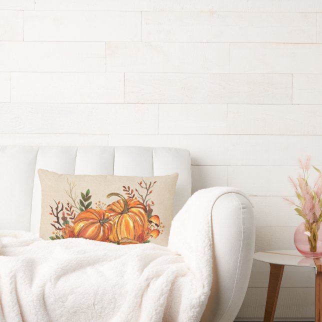 Fall Pumpkins Leaves Lumbar Cushion (Couch)
