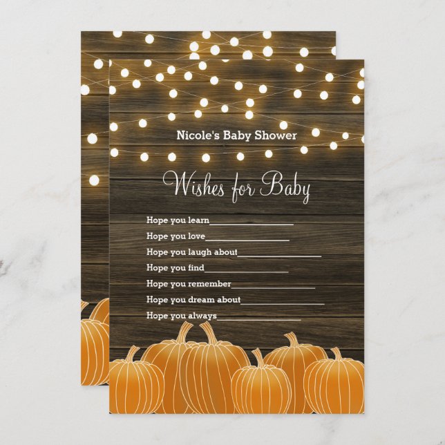Fall Pumpkins & Lights Wishes for Baby Shower Game Invitation (Front/Back)