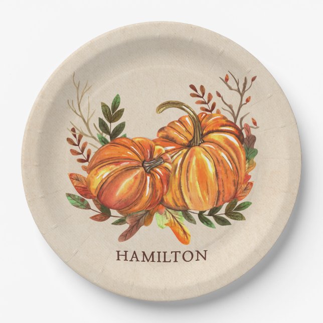 Fall Pumpkins Paper Plate (Front)