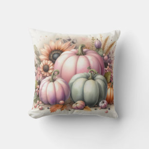 Fall pumpkins pastel colours watercolor painting  cushion