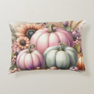Fall pumpkins pastel colours watercolor painting  decorative cushion