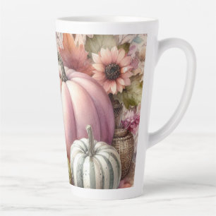 Fall pumpkins pastel colours watercolor painting latte mug