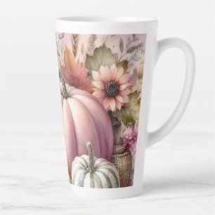 Fall pumpkins pastel colours watercolor painting latte mug
