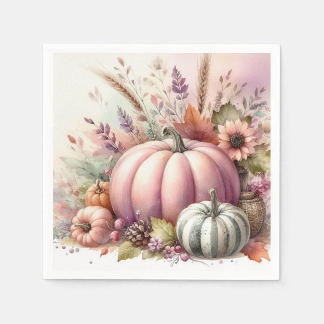 Fall pumpkins pastel colours watercolor painting  napkin (Front)