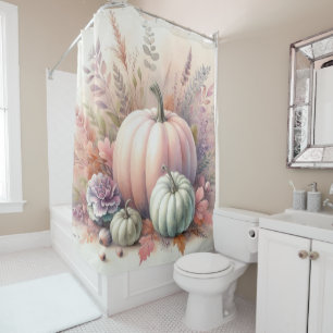 Fall pumpkins pastel colours watercolor painting shower curtain