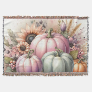 Fall pumpkins pastel colours watercolor painting throw blanket