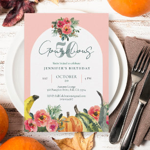 Fall Pumpkins Pink Gourdious 50th Birthday Party  Invitation
