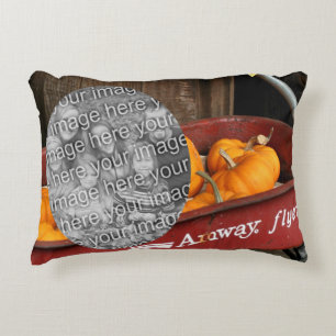 Fall Pumpkins Red Wagon Add Your Photo Decorative Cushion